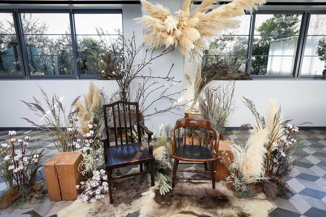 秋冬婚に◎季節感を演出するコットンフラワーを使った会場装花＆ブーケ 