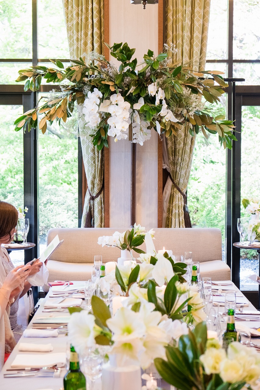 高砂装花　60㎝　グリーン×白　結婚式　レストランウェディング　2次会　開店祝い
